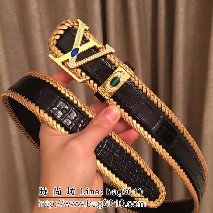路易威登LV Louis Vuitton純手工編織美洲鱷魚無拼接肚皮 高端男士皮帶 LHG1197